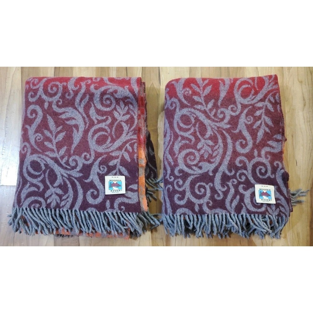 2 Wooded River Renaissance‎ Swirl Throw Blanket 56" x 50" Wool Blend Italy *READ
